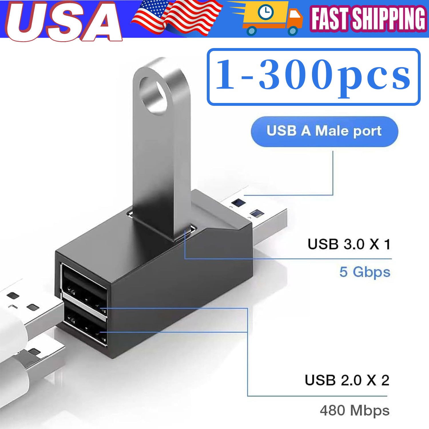 USB 3.0 Hub Splitter For PC Mac MacBook Notebook Laptop Desktop Portable Lot