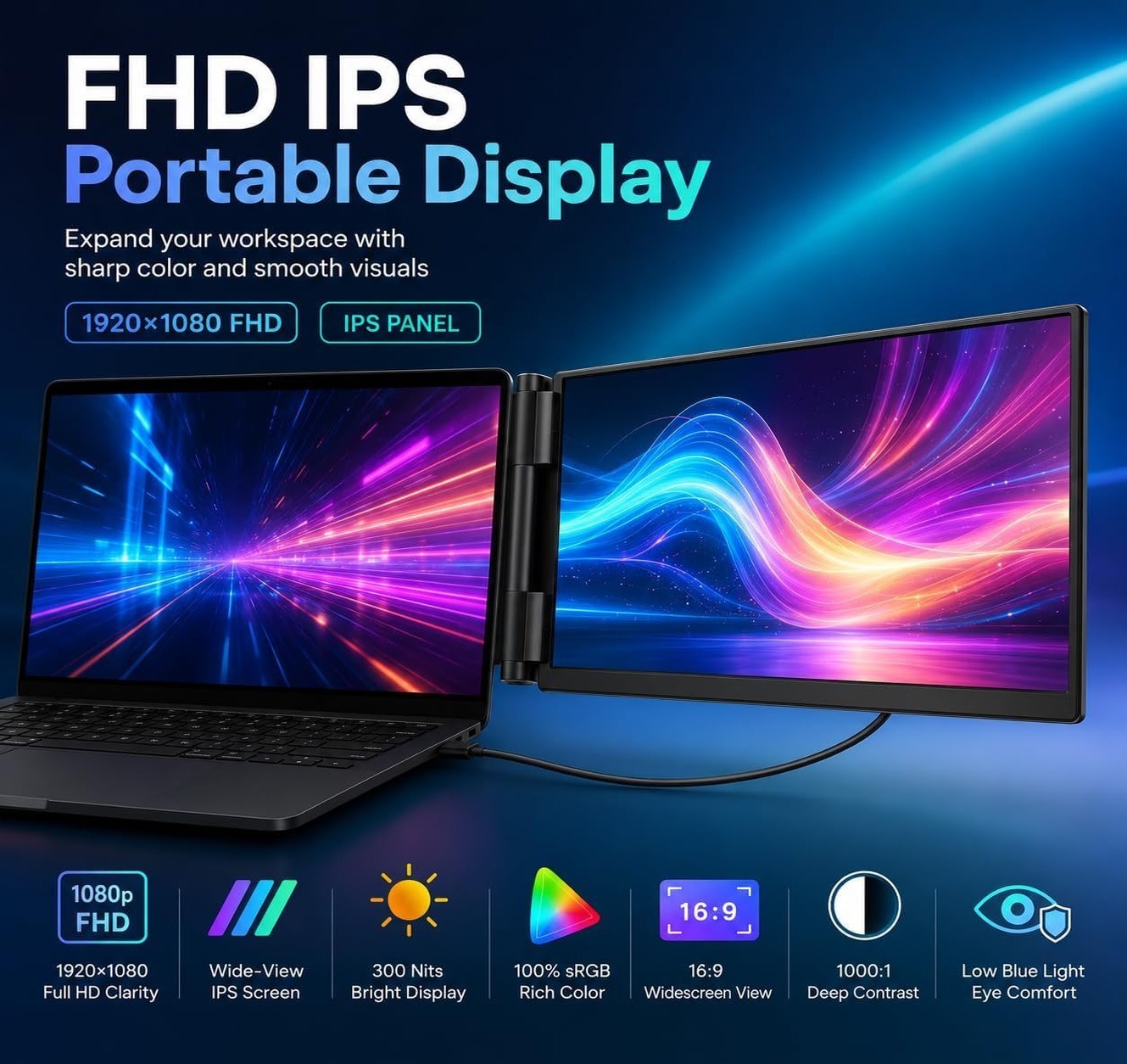 14 Inch Laptop Screen Extender FHD 1080P USB-C Travel Monitor 13 to 17 Inch IPS