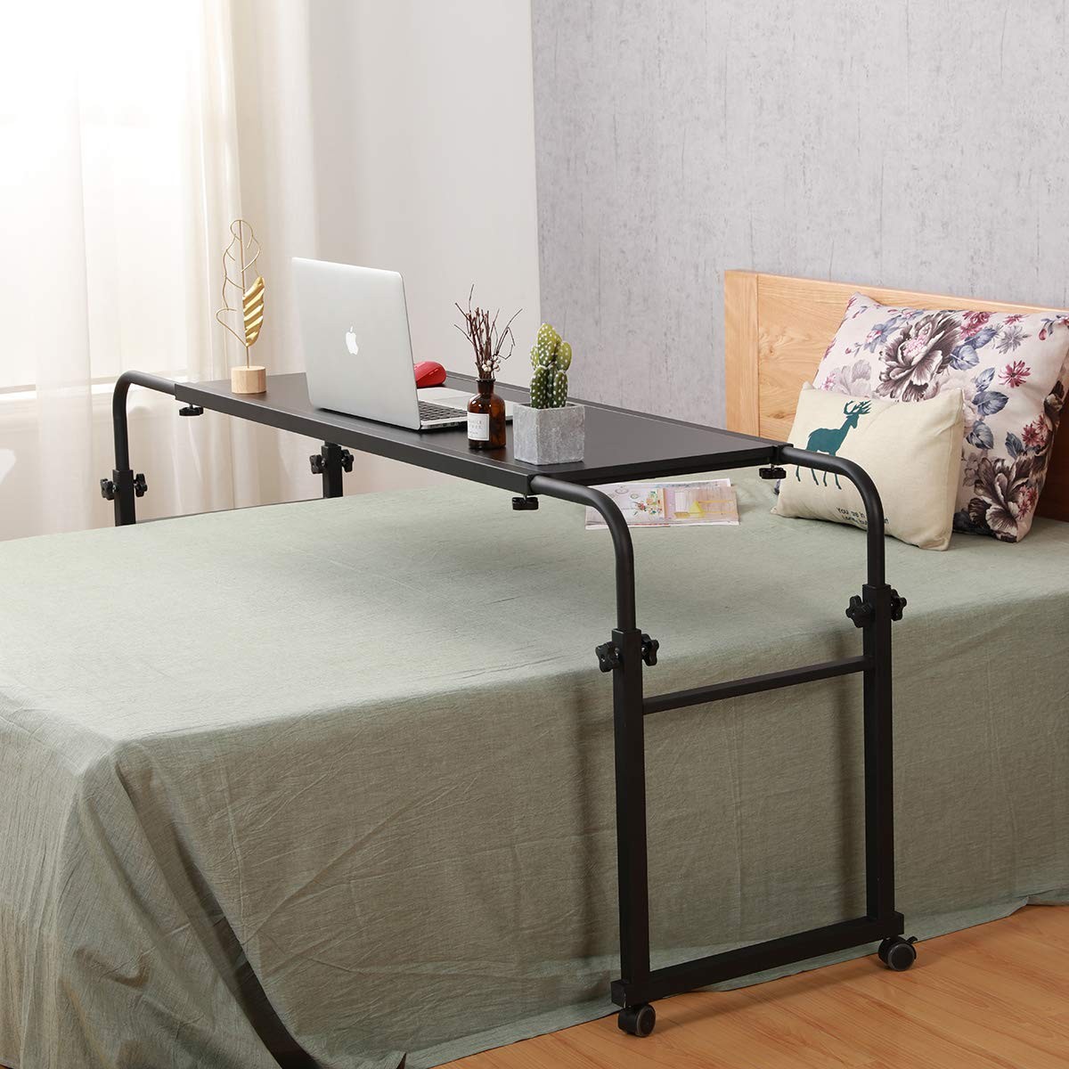 TigerDad Overbed Table with Wheels, 18.1 in x 55.1 x 25.6 in, Black