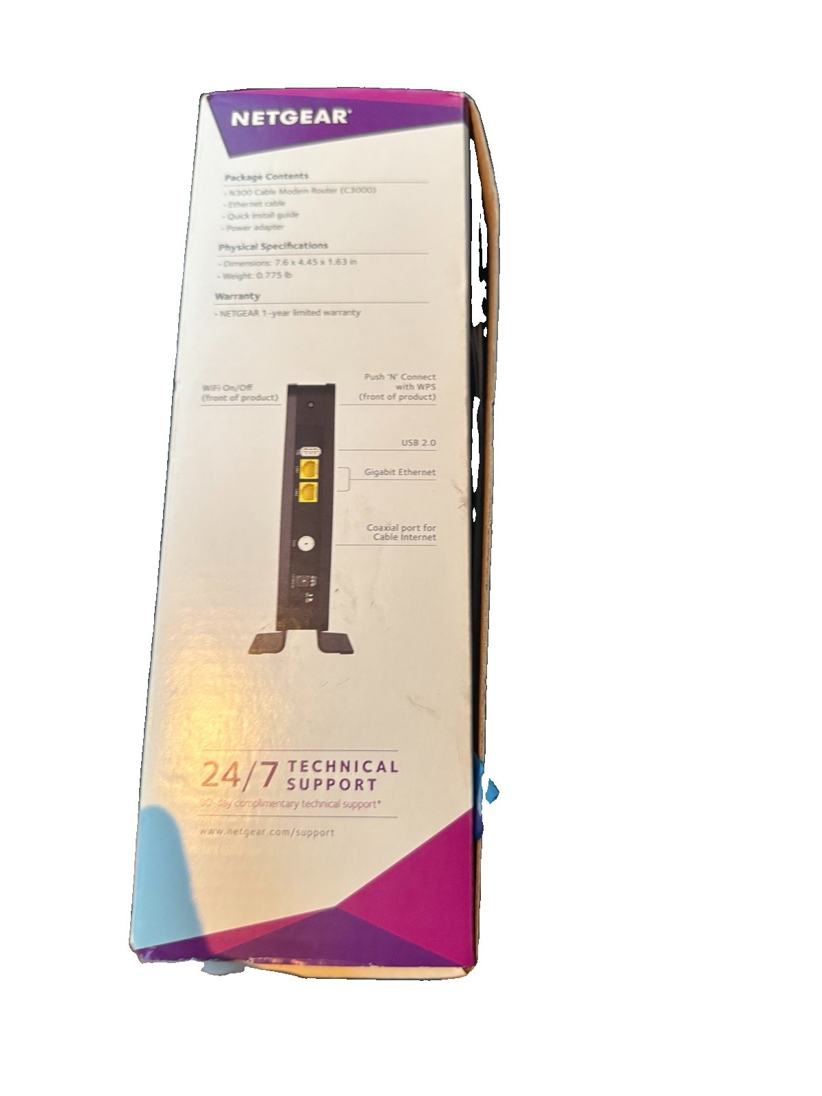 NETGEAR C3000 N300 WiFi Cable Modem Router DOCSIS 3.0 Open Box Sealed