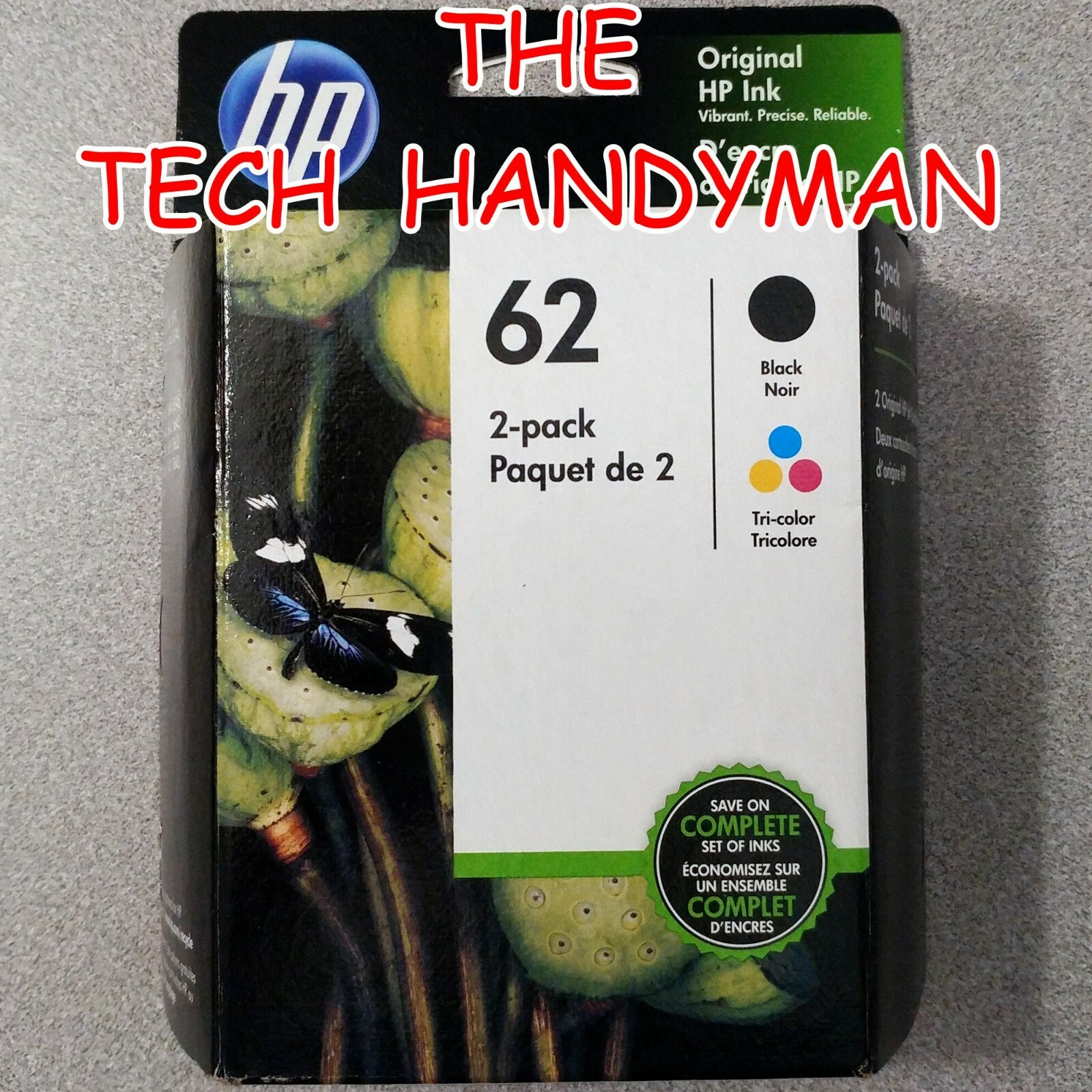 2-PACK HP GENUINE 62 BLACK & TRI-COLOR INK (RETAIL BOX) ENVY 5665 7640 7644 7645
