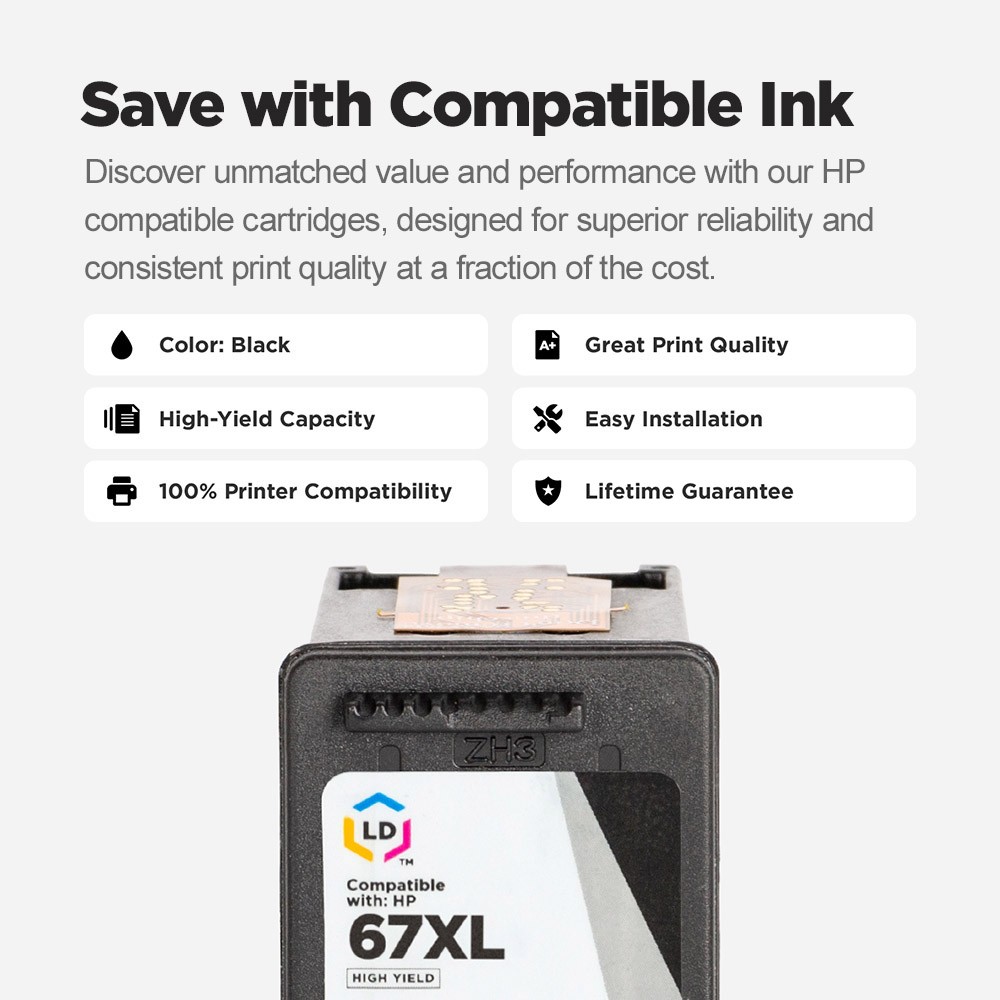 LD Replacement for HP 67XL HY Ink Cartridges 2 Black 3YM57AN 1 Color 3YM58AN 3PK