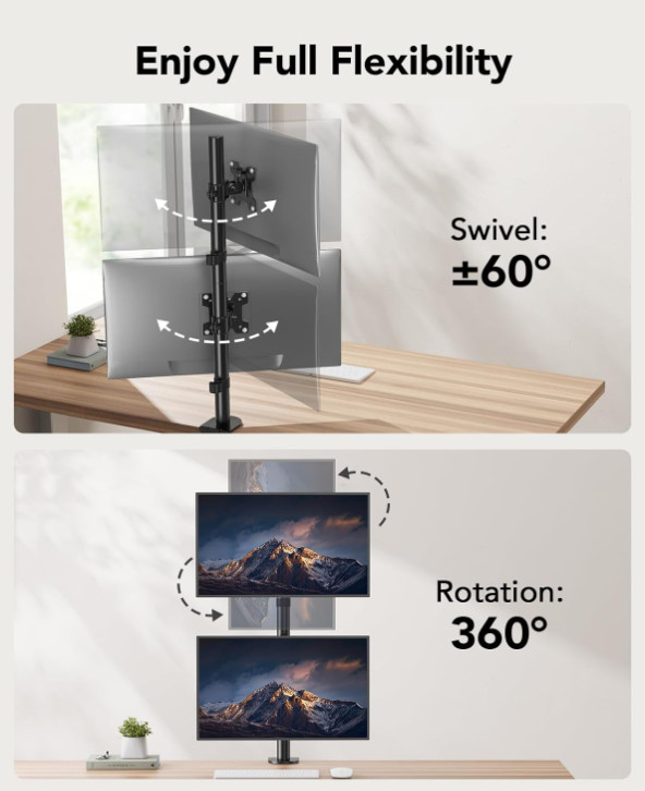 Soporte Vertical Doble para Monitores 17-32″ VESA Ajustable de Escritorio, Nuevo