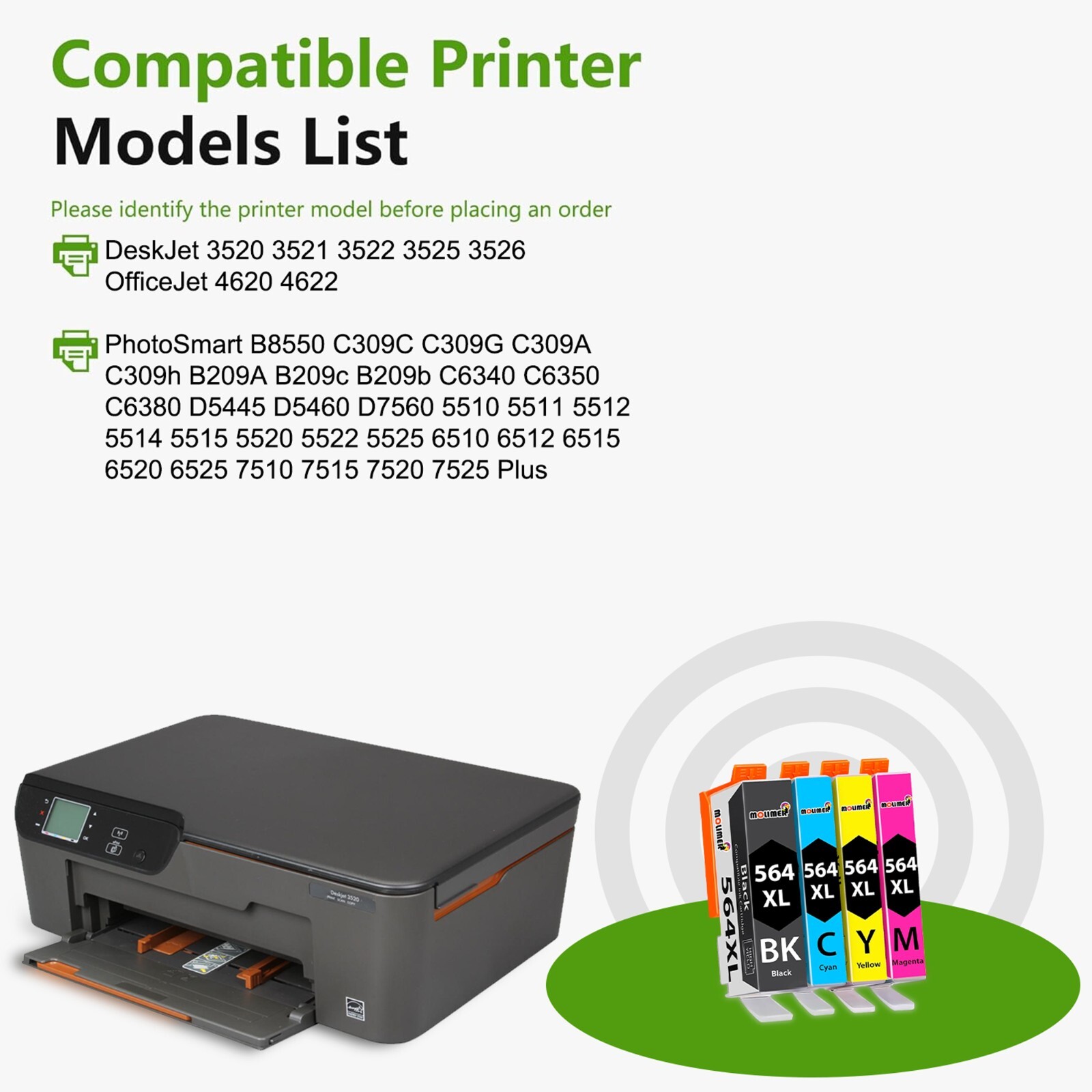 564XL 564 Ink Cartridge Replacement for HP 564 XL DeskJet 3520 3521 Bk/C/M/Y