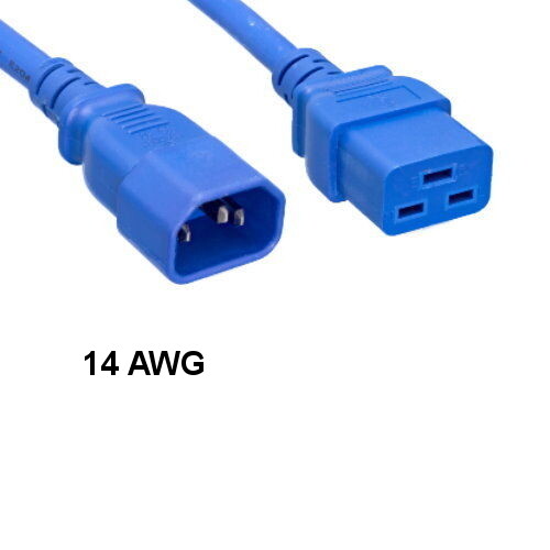 KNTK Blue 6′ AC Power Cable IEC60320 C14/C19 14AWG 15A SJT UL PDU Data Center